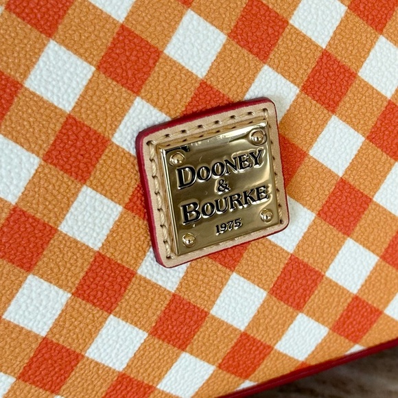 Dooney & Bourke Orange and White Gingham Geena Satchel Purse - Picture 8 of 17